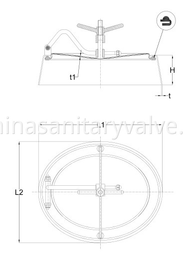 Sanitary inward Oval manway with edge